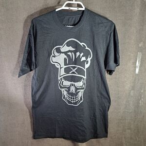 Unknown Brand Grinning Skull with Chef's Hat Knives Black Grey Graphic Tee VG+ M
